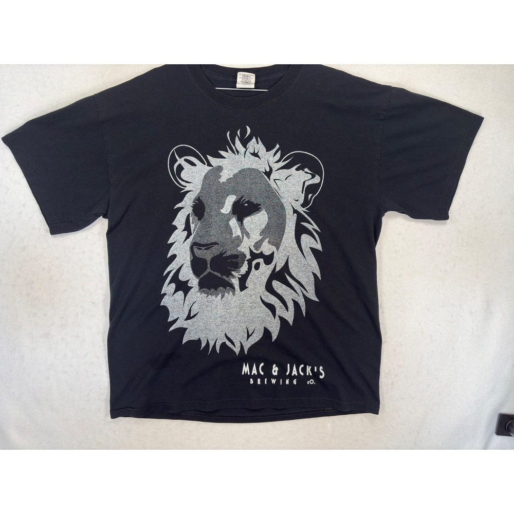 Mac and Jacks Brewing Co Seattle Lion Graphic T-Shirt Black Large Y2K Vintage